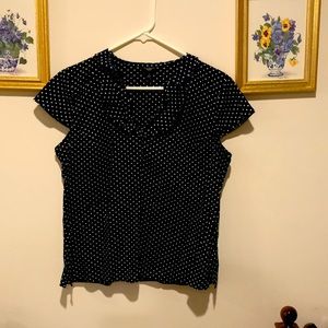 Navy blouse with flutter collar